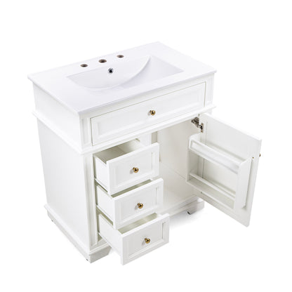 Freestanding 30" Bathroom Vanity With Sink, Soft Closing Door, Tip Out Drawer - White