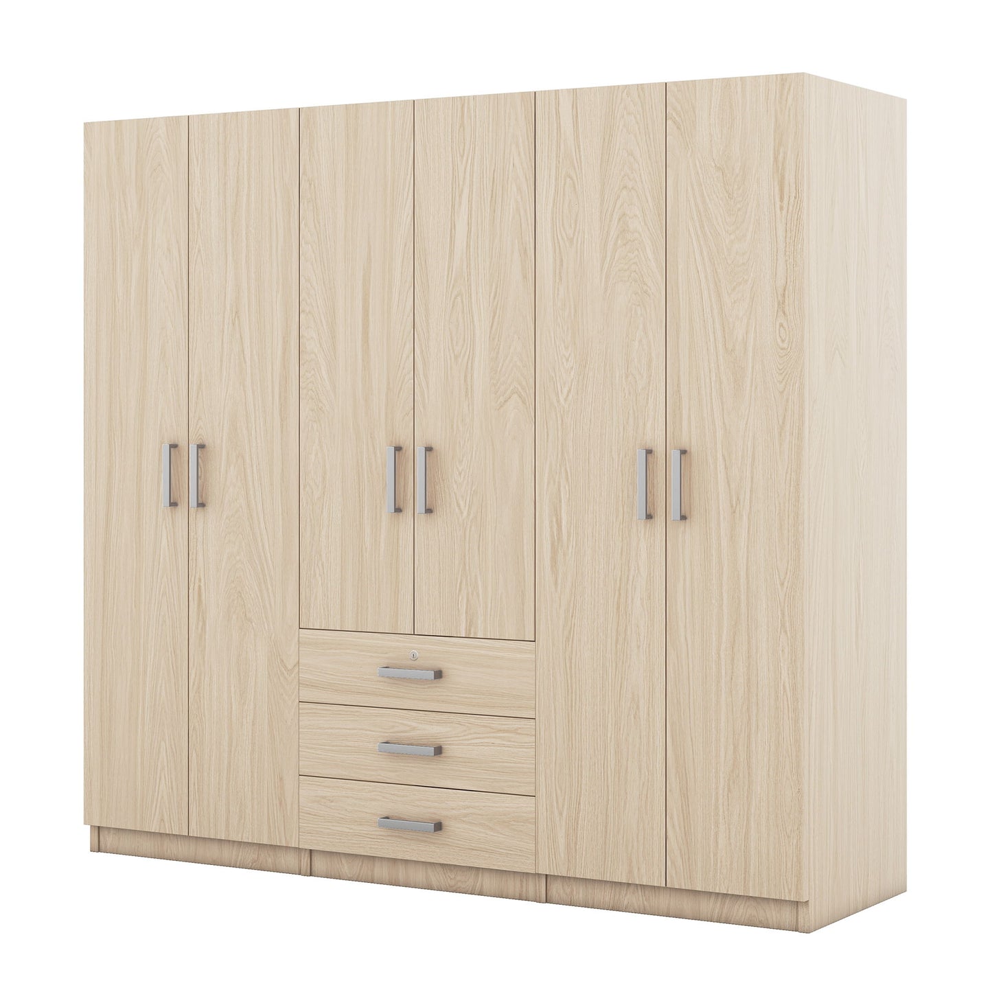 6 Doors Wardrobe Storage For Bedroom, With Big Drawers - Brown