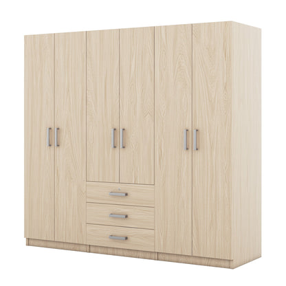 6 Doors Wardrobe Storage For Bedroom, With Big Drawers - Brown