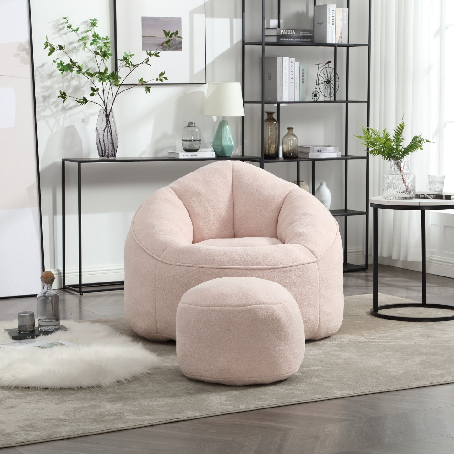 Bedding Bean Bag Sofa Chair High Pressure Foam Bean Bag Chair Adult Material With Padded Foam Padding Compressed Bean Bag With Footrest - Pink