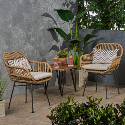 Outdoor Rattan Accent Chair With Metal Legs - Beige