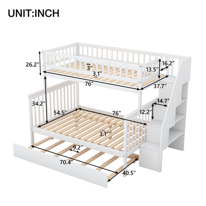 Twin Over Full Bunk Bed With Trundle And Staircase - White