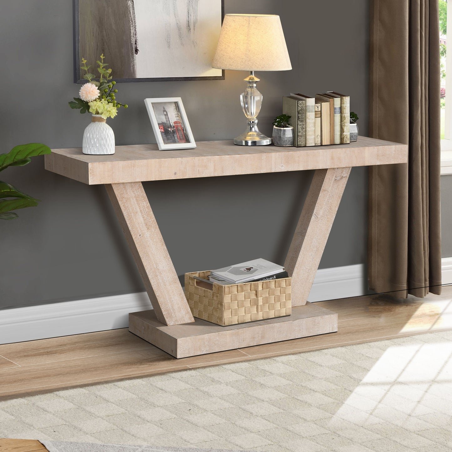 Vintage Distressed Wood Entryway Bench With 2 Tier Storage Cabinet - Rustic Antique Natural