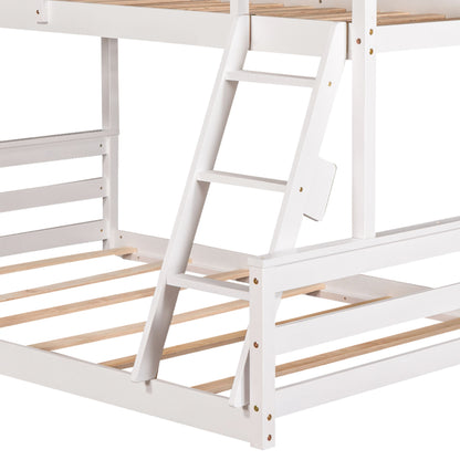 Twin Over Full House Bunk Bed With Built-In Ladder - White