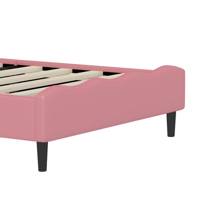 Twin Size Lovely Crown Fantasy Leather Princess Bed With Tufted Headboard - Pink / Cream