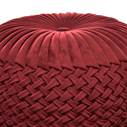 Grafton - Velvet Round Pouf - Maroon