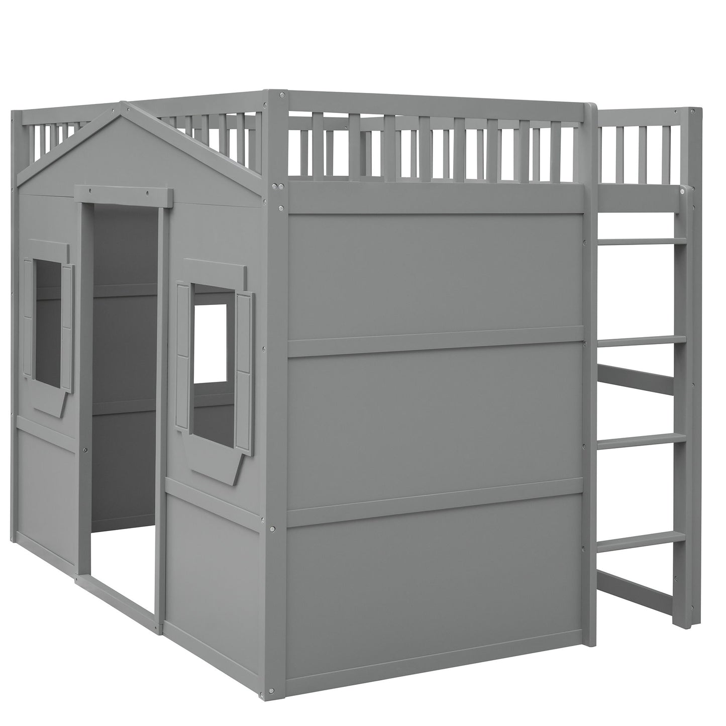 Full Size House Loft Bed With Ladder - Gray