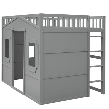 Full Size House Loft Bed With Ladder - Gray
