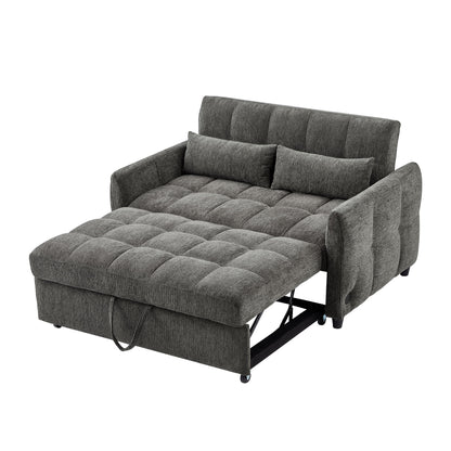 Loveseat Sofa Pull Out Sofa Bed Tufted Sleeper Sofa With An Adjustable Backrest, 3 USB Ports And 2 Lumbar Pillows For Living Room - Gray