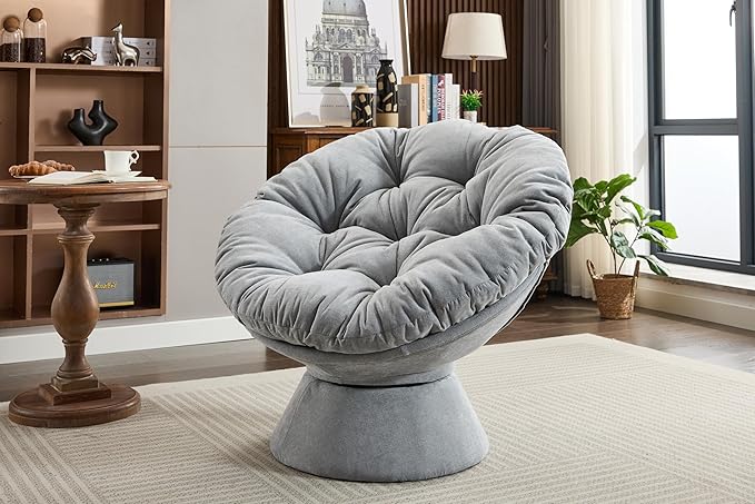 Oversized Swivel Accent Chair, 360 Swivel Barrel Chair, Papasan Chair For Living Room Bedroom - Light Gray