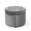 Elegant Round Ottoman Footstool With Velvet Upholstery And Studded Rim - Gray