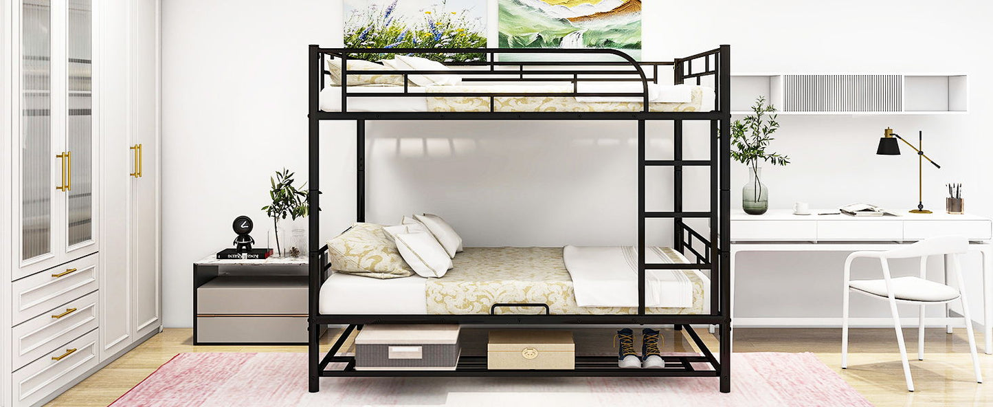 Full Over Full Bunk Bed With Shelf And Guardrails - Black
