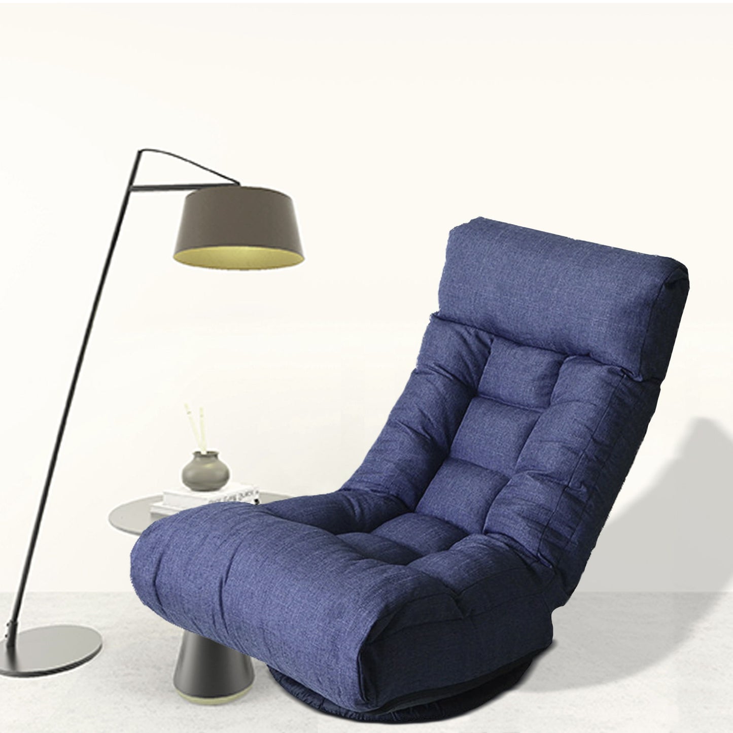 Adjustable Japanese Reclining Floor Chair Sofa With Metal Frame For Living Room & Balcony - Navy