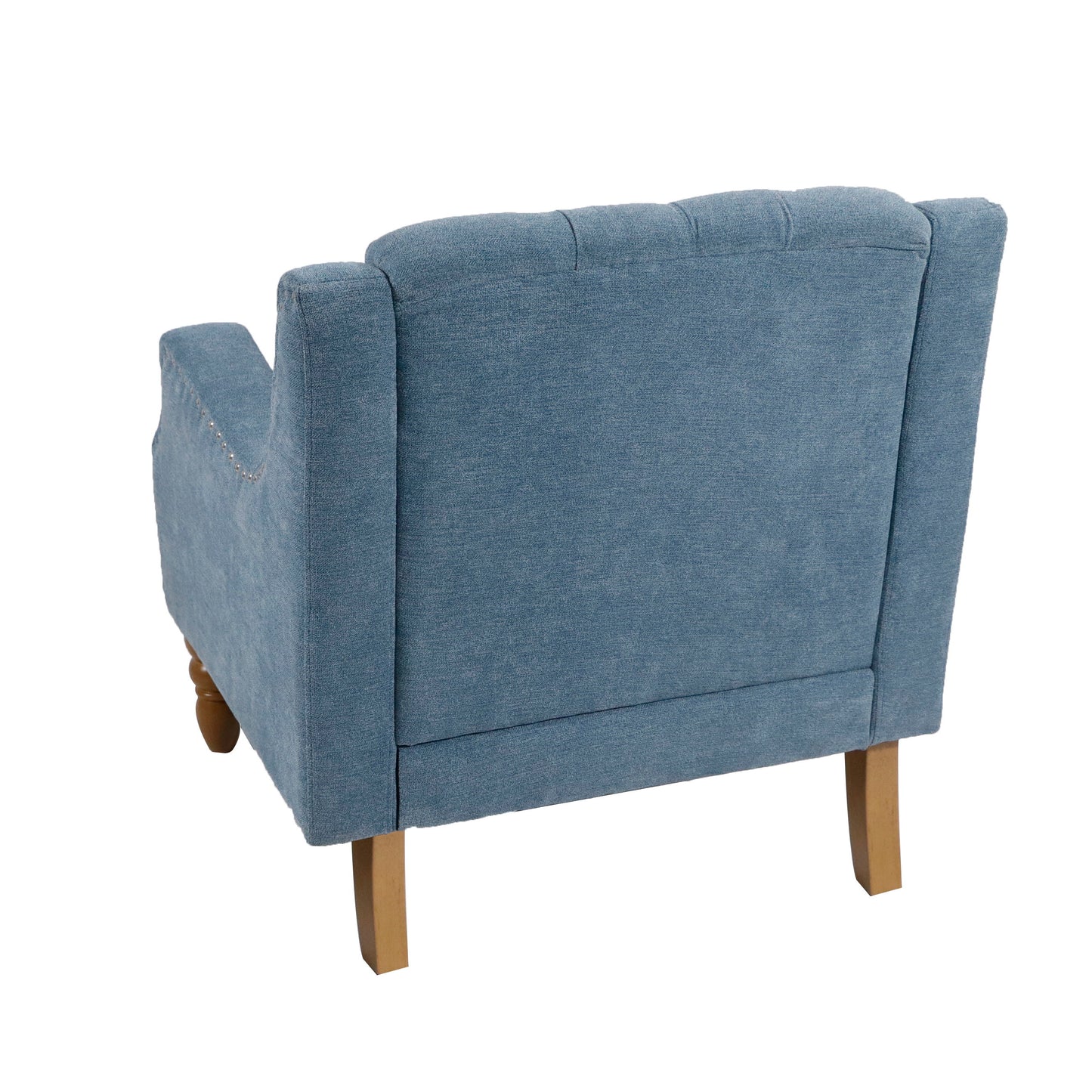 Accent Chair, Living Room Chair, Footrest Chair Set With Vintage Brass Studs, Button Tufted Upholstered Armchair For Living Room, Comfy Reading Chair For Bedroom, Reception Room - Blue