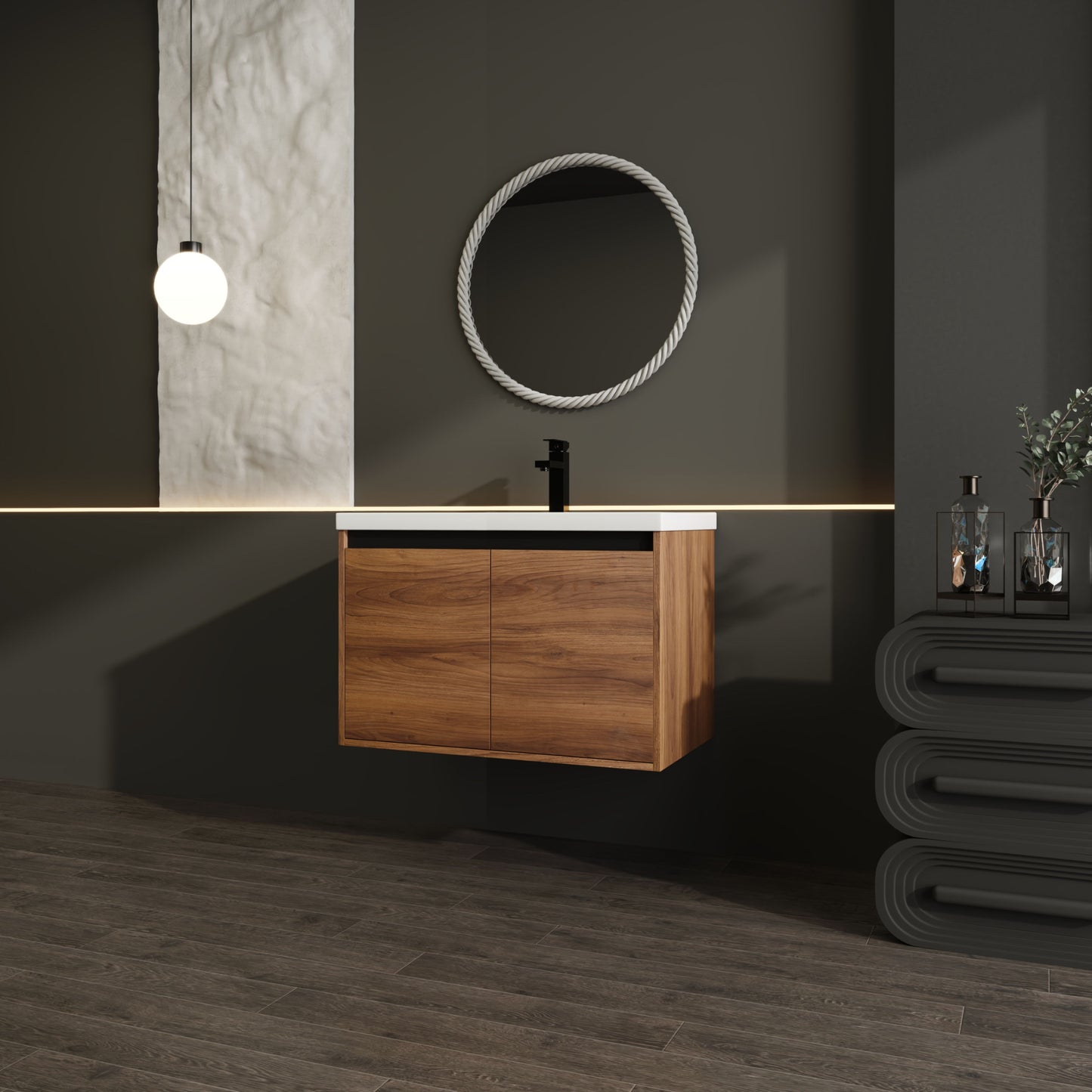 Bathroom Vanity With Resin Countertop Sink - Brown