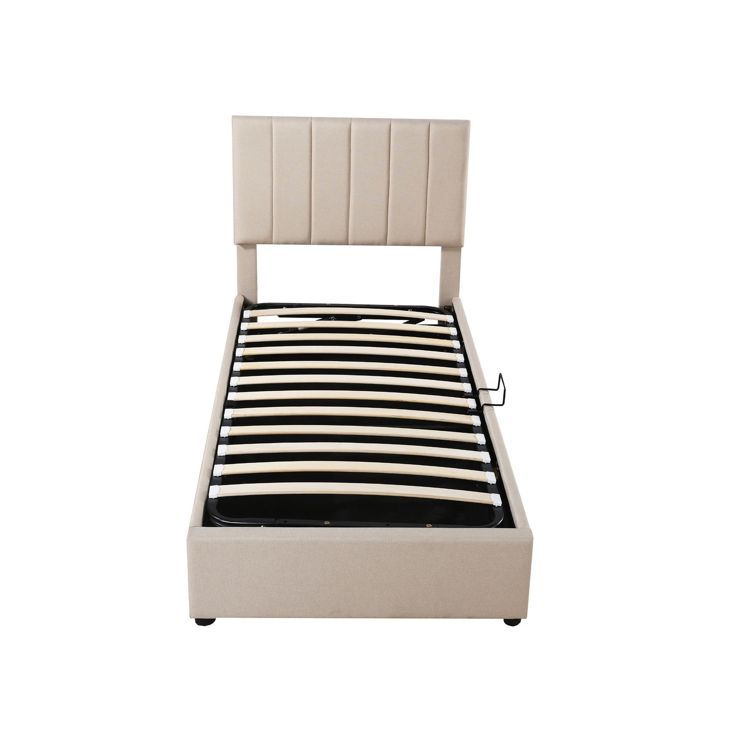 Twin Size Upholstered Platform Bed With A Hydraulic Storage System - Beige