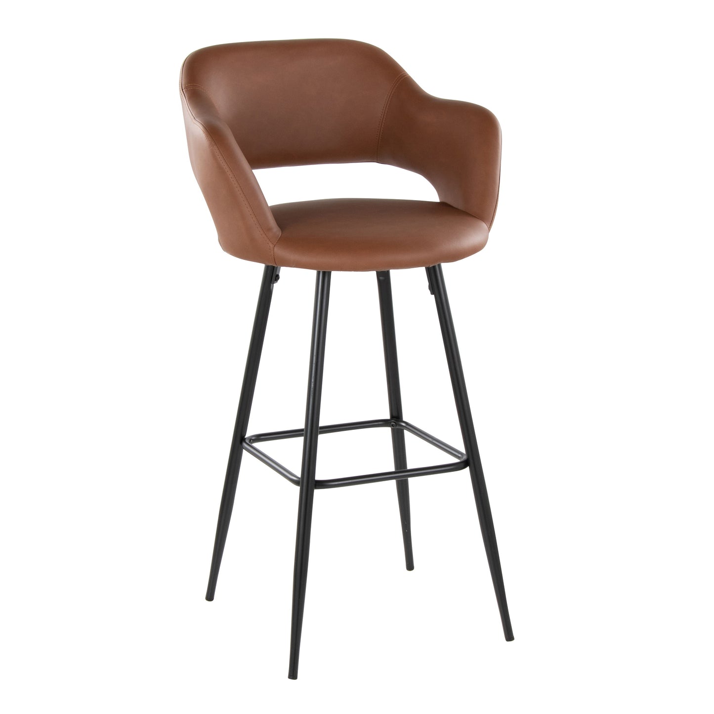 Margarite - Contemporary Fixed Height BarStool With Square Footrest (Set of 2) - Black / Brown