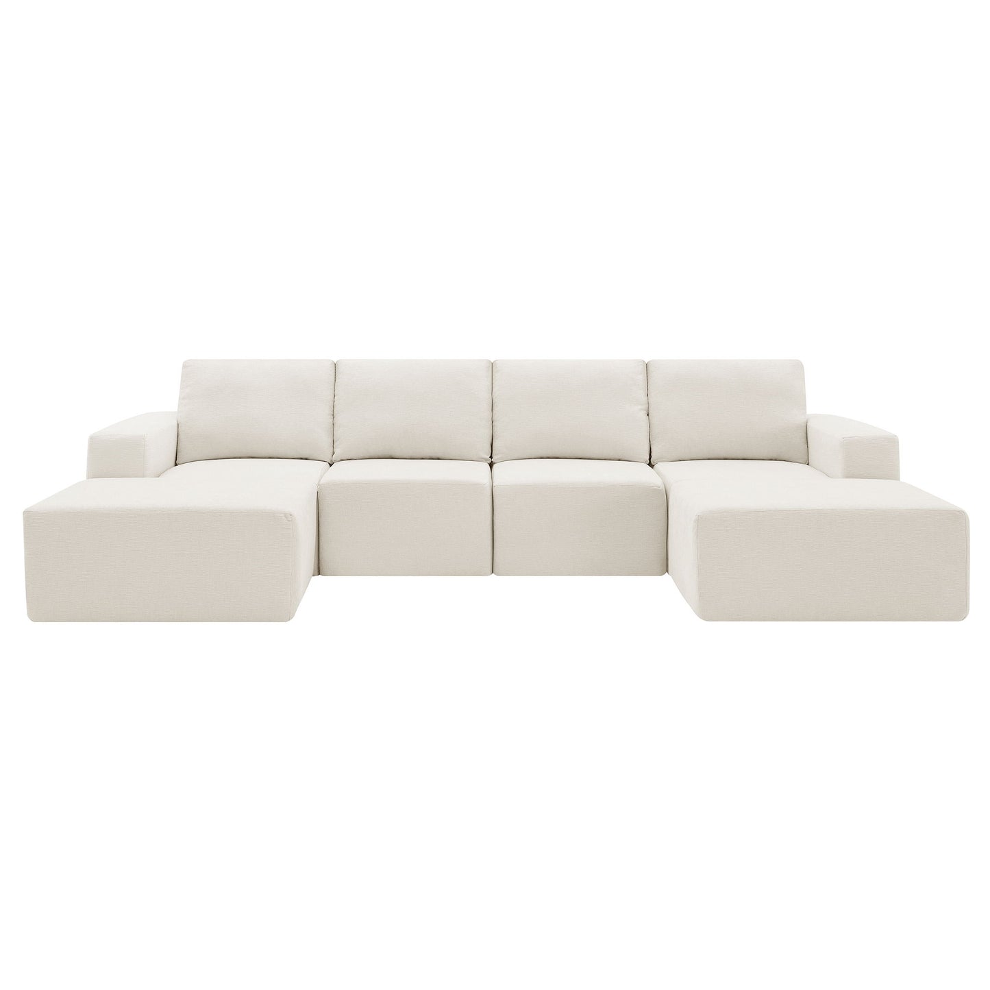 Modular U Shaped Sectional With Ottomans, Luxury Cloud Floor Couch With Deep Seat Fully Compressed Upholstered Sofa - Beige