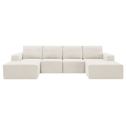 Modular U Shaped Sectional With Ottomans, Luxury Cloud Floor Couch With Deep Seat Fully Compressed Upholstered Sofa - Beige