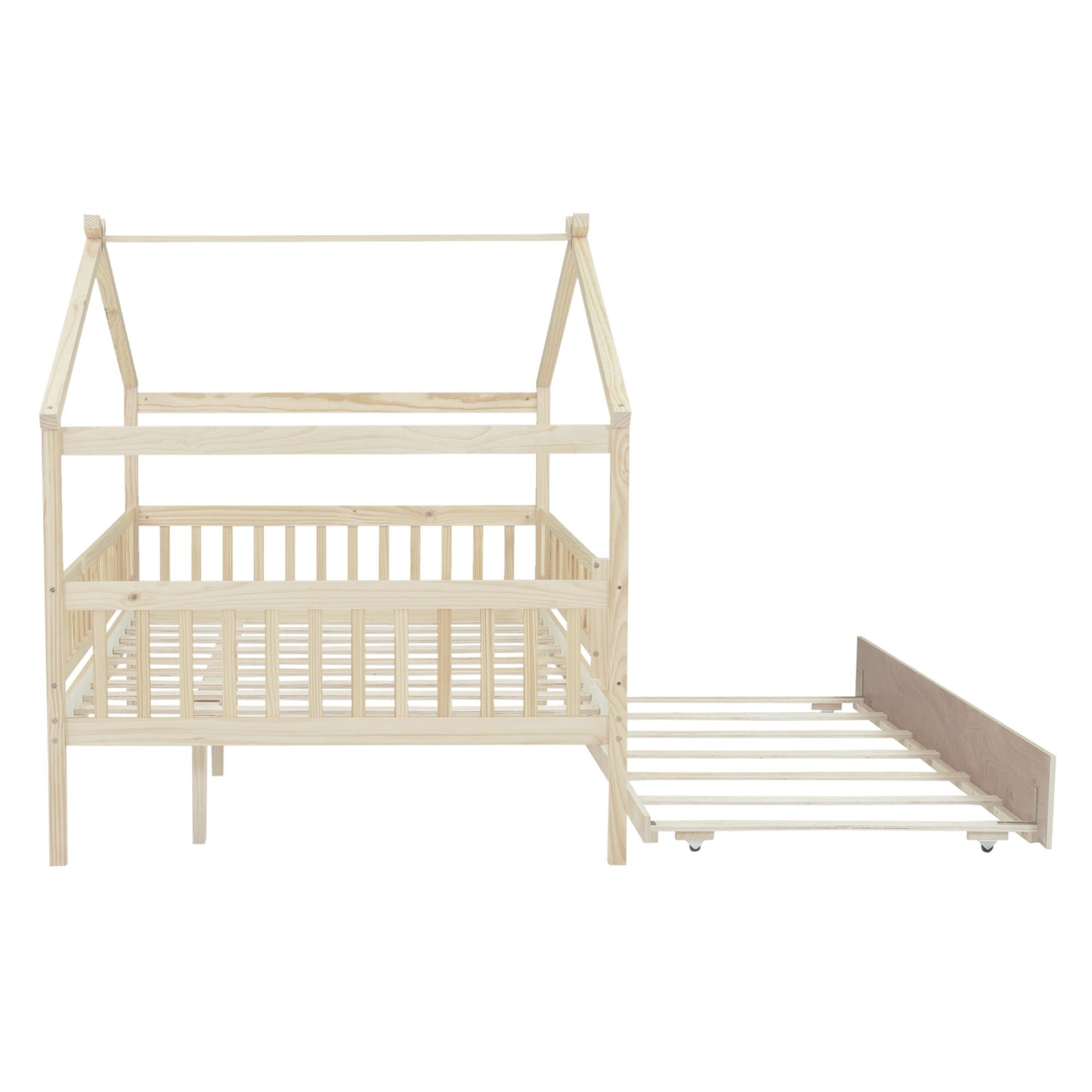 Full Size House Bed With Twin Size Trundle - Natural