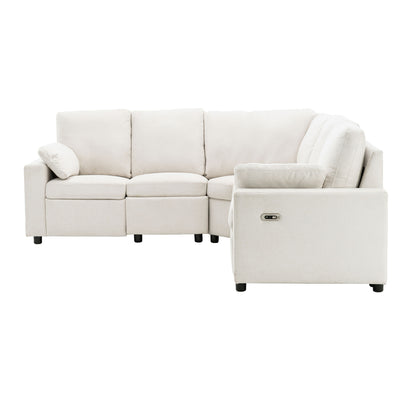 Power Recliner Sectional Sofa Home Theater Reclining Sofa With Two USB Ports, Two Storage Drawers For Living Room - Beige