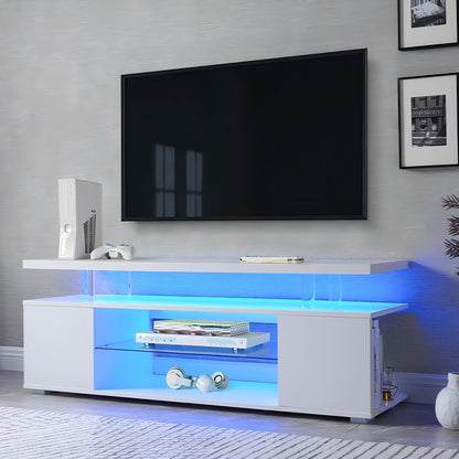 TV Stand For 60" TV LED Gaming Entertainment Center Media Storage Console Table With Large Side Cabinet For Living Room - White