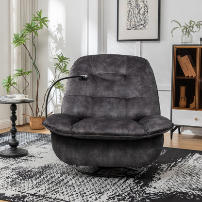 Modern Swivel Gliding Recliner Chair With Rocking Function And Phone Holder - Large Comfortable Reading Chair In Gold Stamped Velvet - Black