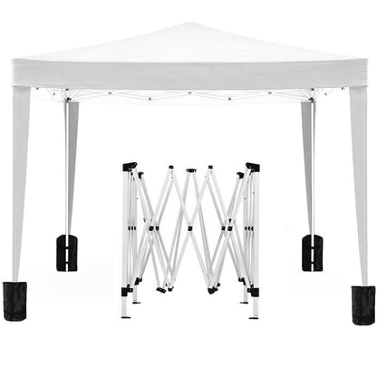 10'X10' Folding Canopy With 4 Removable Sidewalls Outdoor Event Shelter UPF 50+ Gazebo Portable Tents For Parties Beach Camping Wedding Ez Pop Up Canopy 4 Pieces Weight Bag + Carry Bag - White