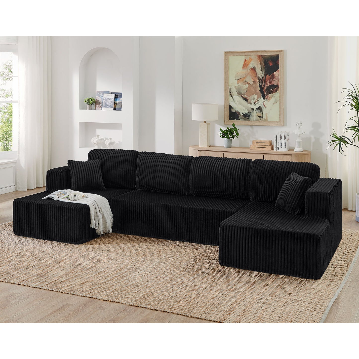 Modern Minimalist U - Shape Modular Sectional Sofa Sleeper - Black
