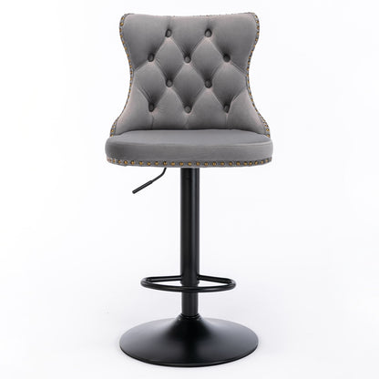 Swivel Velvet Barstools Adjusatble Seat Height , Modern Upholstered Bar Stools With Backs Comfortable Tufted For Home Pub And Kitchen Island (Set of 2) - Gray