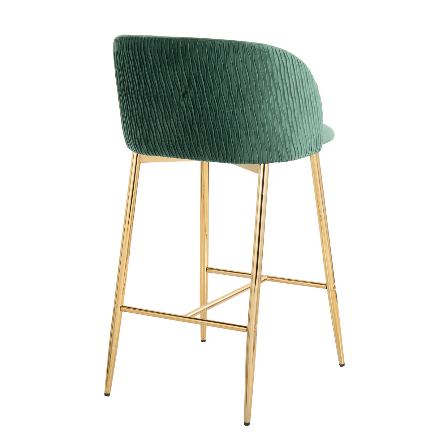 Fran - Pleated Waves Contemporary / Glam Fixed Height Counter Stool (Set of 2) - Gold / Green