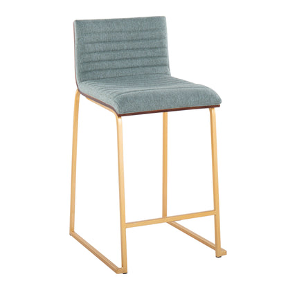 Mason Mara - Contemporary Fixed Height Counter Stool (Set of 2) - Gold / Walnut / Green