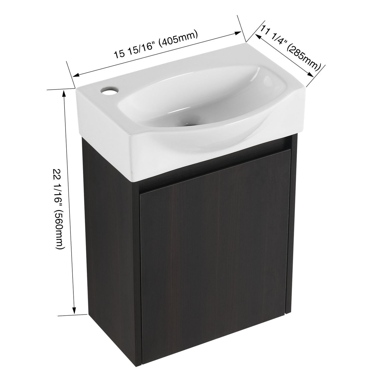 Modern 16" Bathroom Vanity Sink Combo With Ceramic Sink And Cabinet For Small Spaces - Black