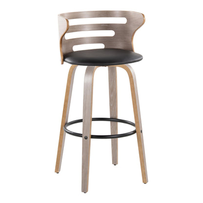 Cosini - Mid-Century Modern Fixed Height Barstool & Swivel And Round Footrest (Set of 2) - Light Gray / Black