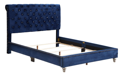Button Tufted Upholstered Bed - Navy Blue
