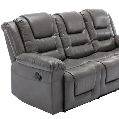 3 Seater Home Theater Recliner Manual Recliner Chair With Two Built-In Cup Holders For Living Room - Gray