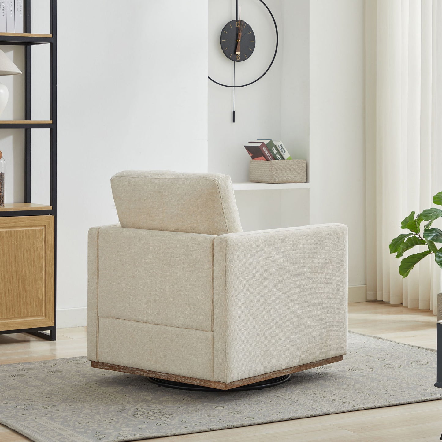 Square Upholstered Swivel Accent Chair With 360 Degree Rotation - Beige