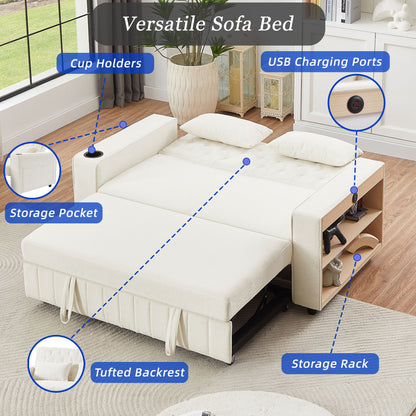 Pull Out Sofa Bed Convertible Couch Loveseat Sofa Modern Sleeper Sofa With Adjustable Backrest For Living Room - Beige