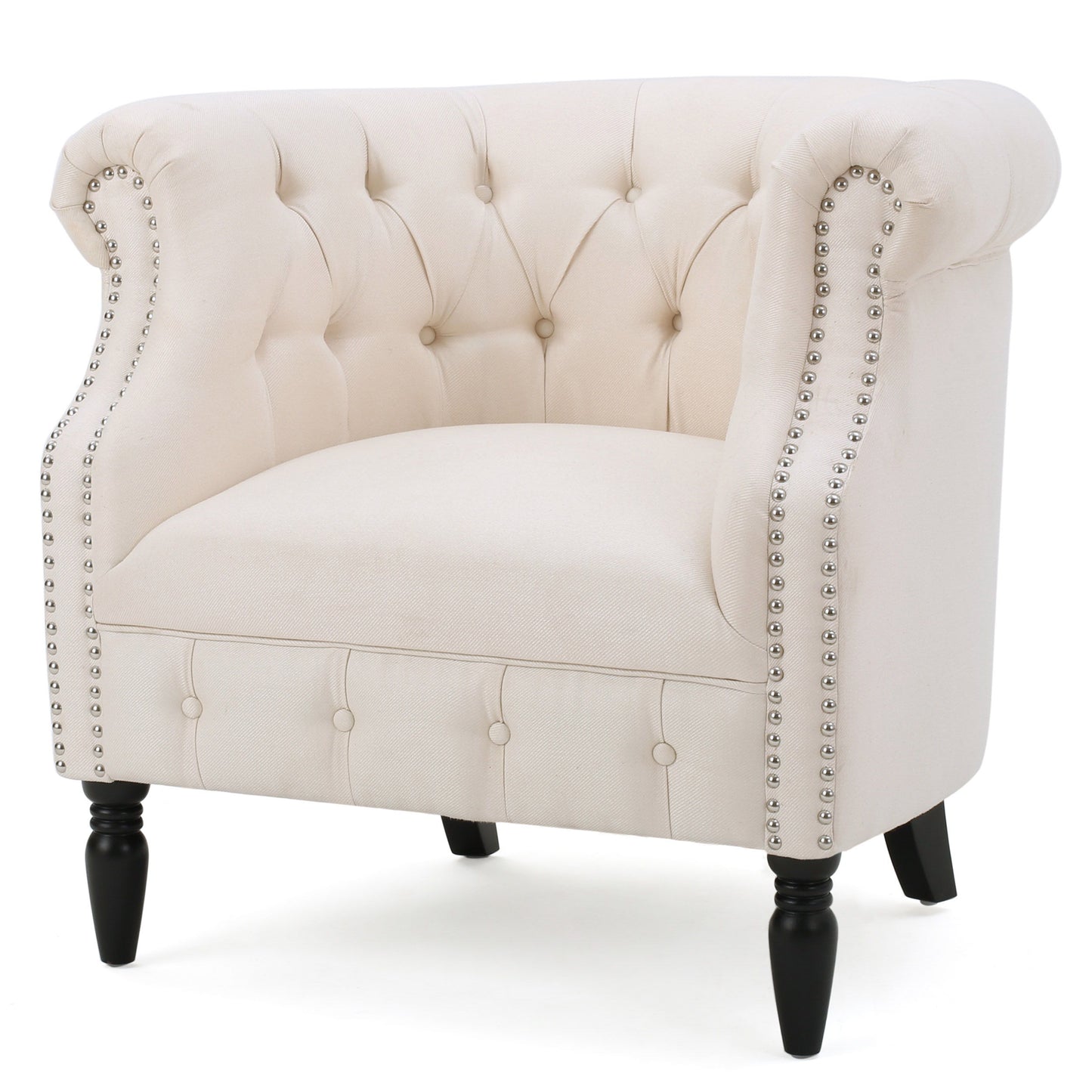 Celestialis - Upholstered Fabric Club Chair With Tub Design And Rolled Recessed Armrests - Beige