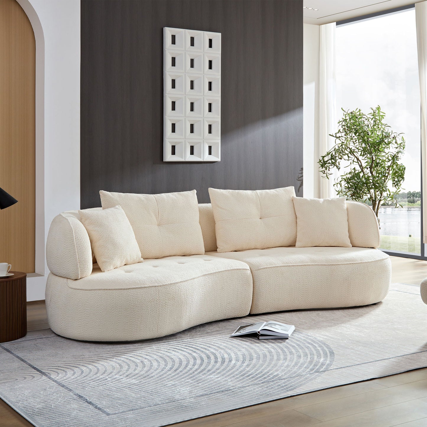 4 Seat Modular Sofa With Removable Pillows, Durable Fabric And Solid Wood Frame - White