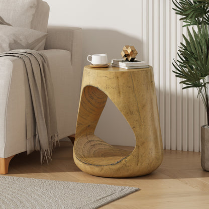 Mgo Hollow Side Table With Wood - Like Texture - Natural