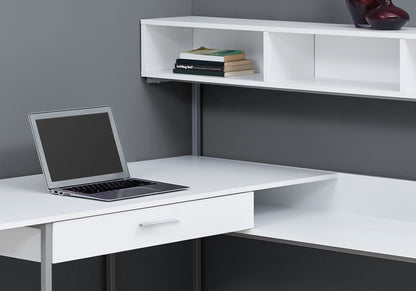 Computer Desk, Home Office, Corner, Storage Drawers, L Shape, Laptop, Elegant Design - White