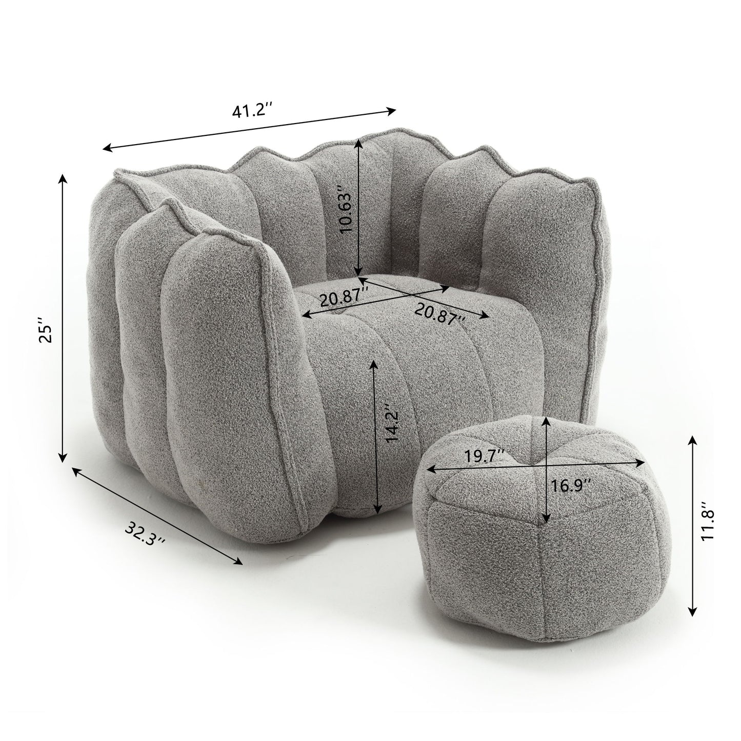 Soft Bean Bag Chair With High Resilient Foam (Chips) - Gray