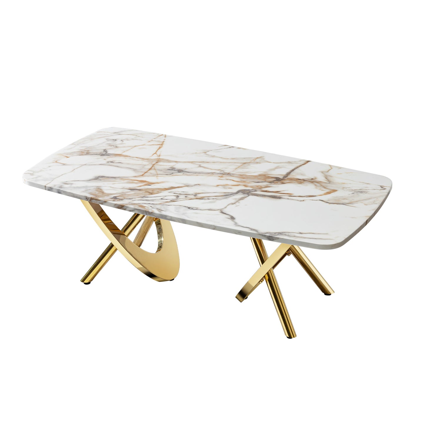 Elegant Stainless Steel Coffee Table With Marble Pattern For Living Room & Office - Gold