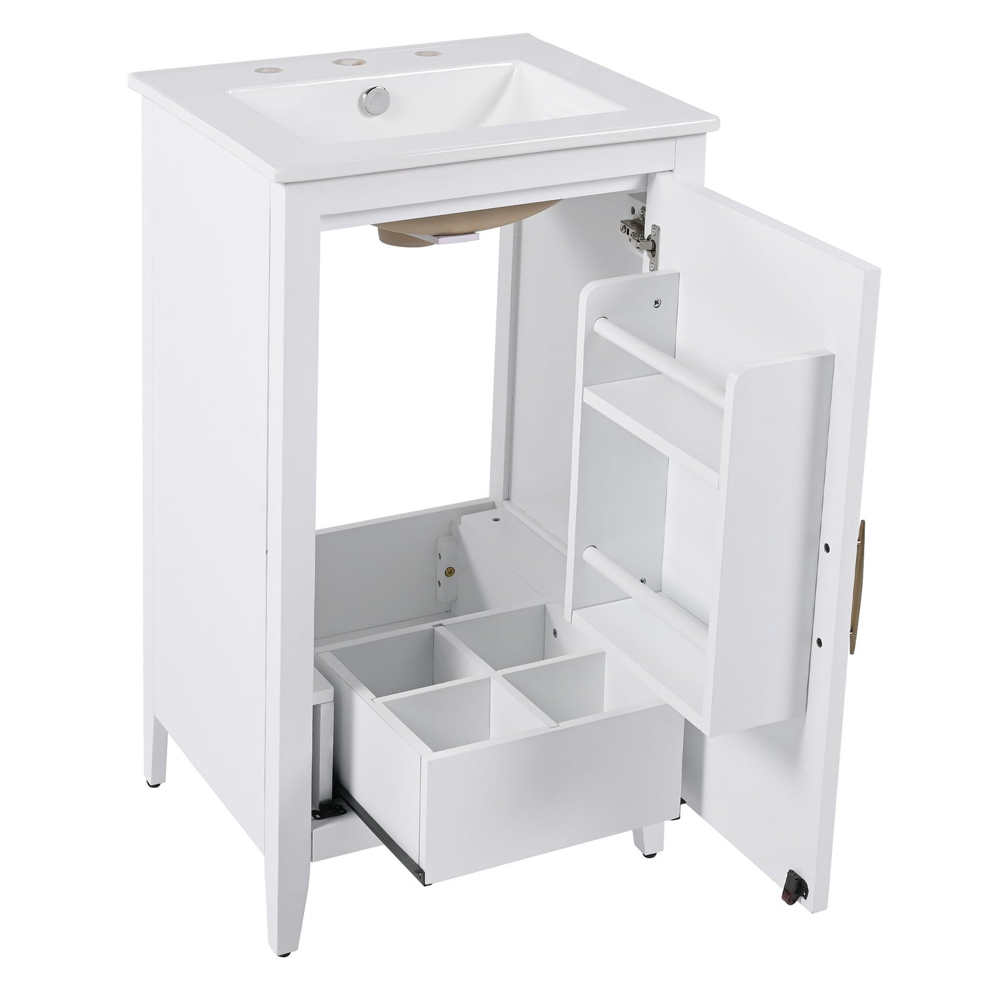 Modern 20.3" Bathroom Vanity With Sink, Functional Drawer, Soft Closing Door - White