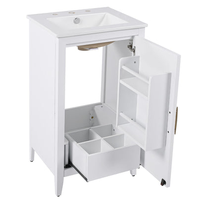 Modern 20.3" Bathroom Vanity With Sink, Functional Drawer, Soft Closing Door - White