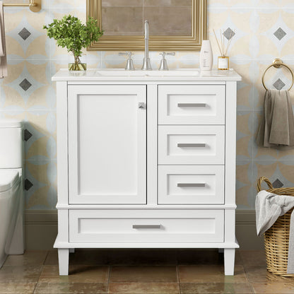 Bathroom Vanity, Modern Bathroom Cabinet With Sink Combo Set, Bathroom Storage Cabinet With A Soft Closing Door And 3 Drawers, Solid Wood Frame - White