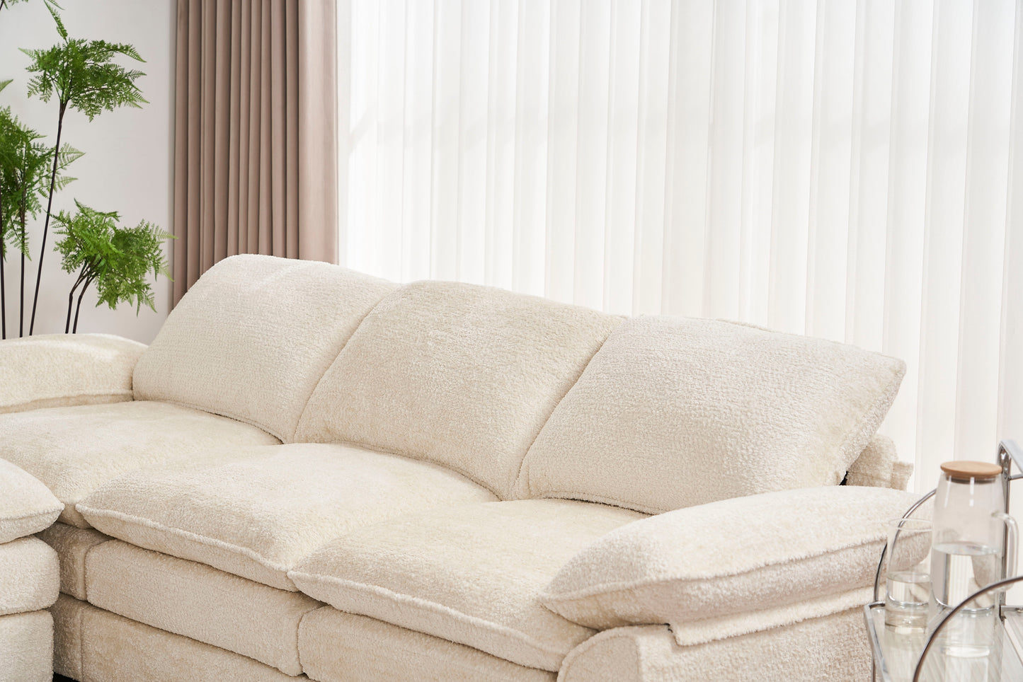 Modern Deep 3 Seat Sofa Couch With Ottoman, Polyester Sofa Sleeper Comfy Upholstered Furniture For Living Room - Beige
