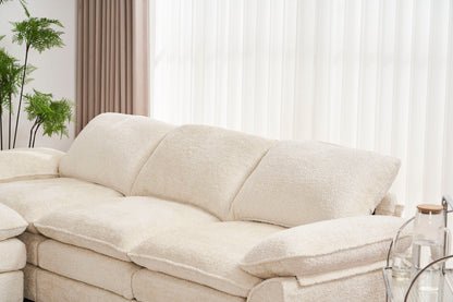 Modern Deep 3 Seat Sofa Couch With Ottoman, Polyester Sofa Sleeper Comfy Upholstered Furniture For Living Room - Beige