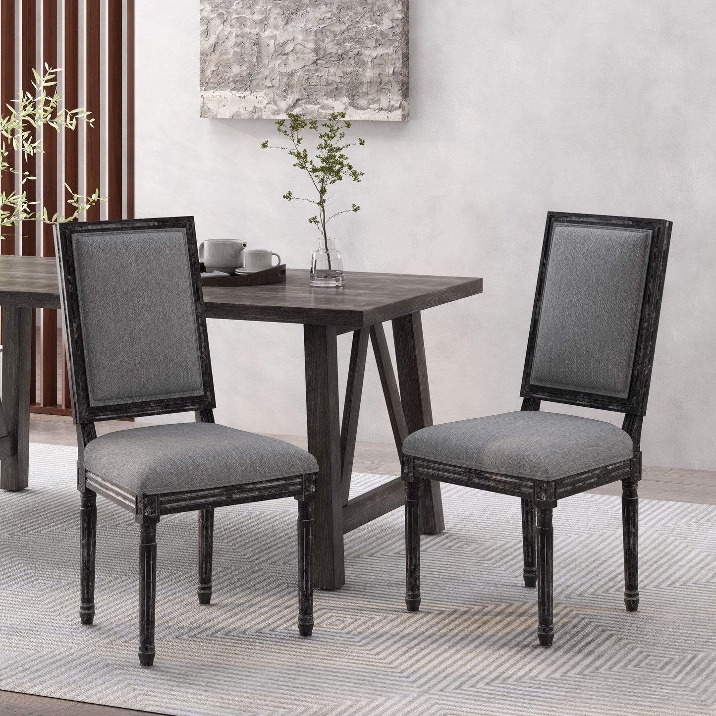 French Country Style Dining Chair Set With Upholstered Seats And Weathered - Gray